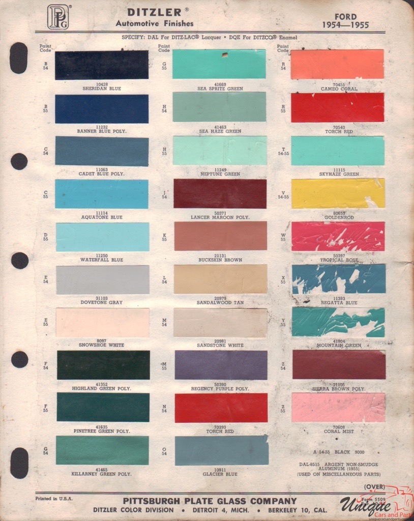 1954 Ford Paint Charts PPG 5